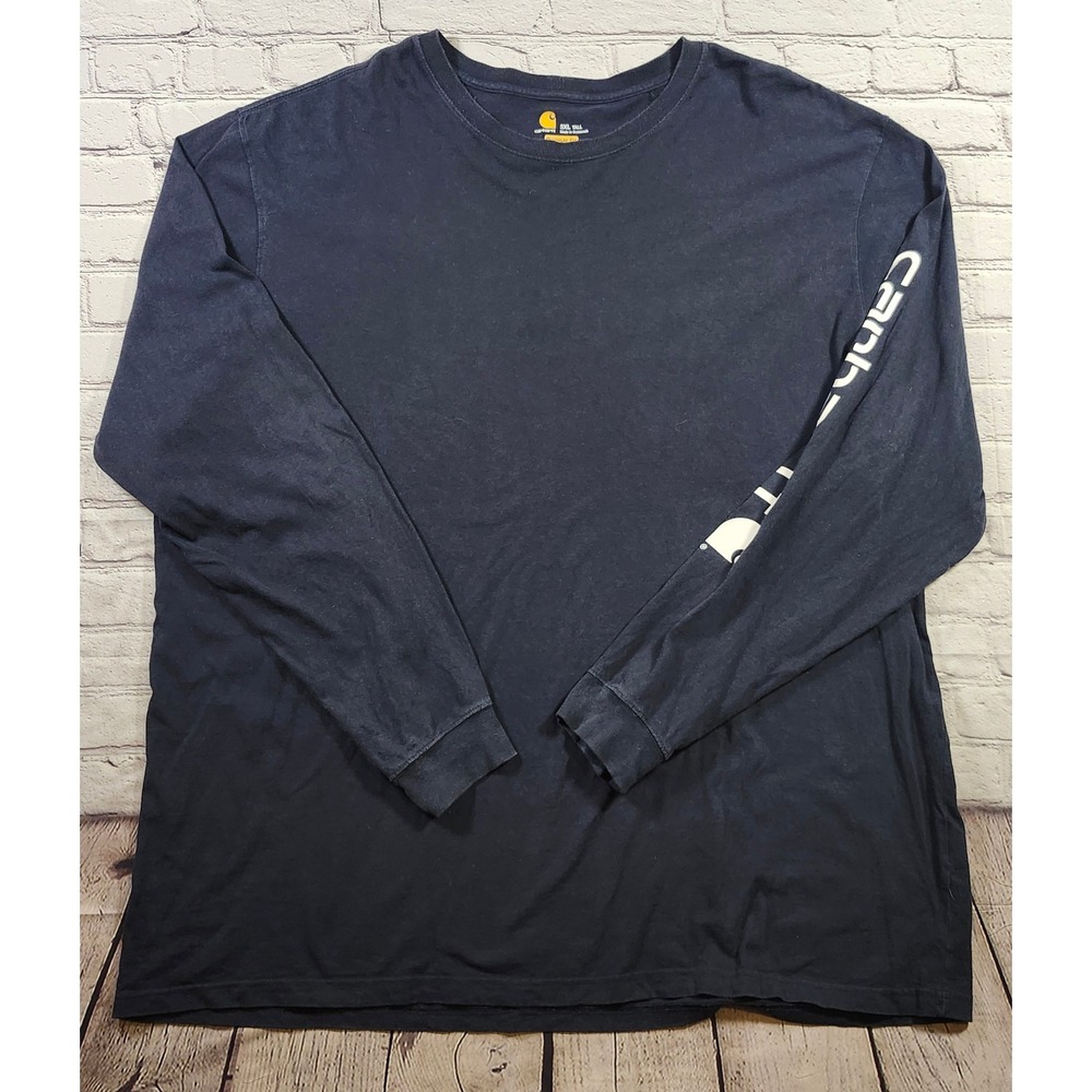 Carhartt Mens 3XL Tall Navy Blue Long Sleeve Graphic Logo Sleeve T-Shirt